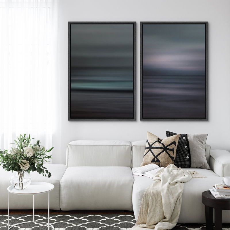 "Abstract Ocean Landscape", ensemble de 2 reproductions d'art encadrées sur toile, H 24 po x l 32 po, Noir