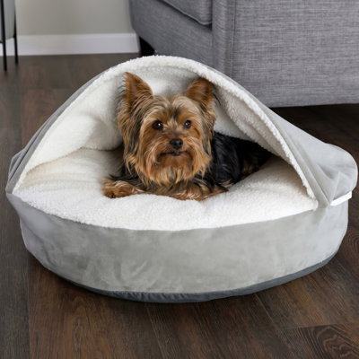 Cozy Cave Dog Bed with Cover Cave - 23-Inch Round Dog Bed for Small Pets - Small Pet Bed with Removable Washable Cover and Nonslip Bottom - Velvet and Sherpa Luxury Puppy Supplies (Gray)
