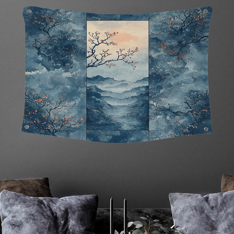 Tapisserie murale paysage de montagne - décoration murale nature, H 50 po x l 60 po