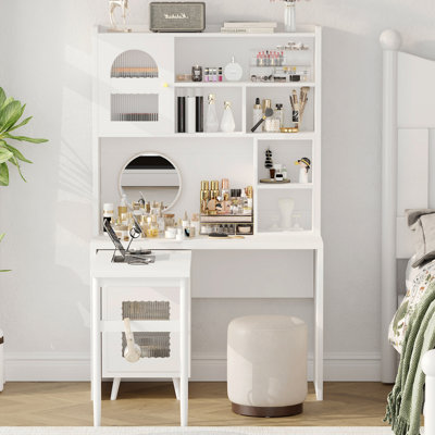 Multifunctional Computer Desk with Rotating Desktop and Storage Cabinets