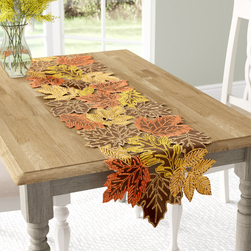 Erasmus Floral Oval Thanksgiving Table Runner, 36" L x 16" W, Brown