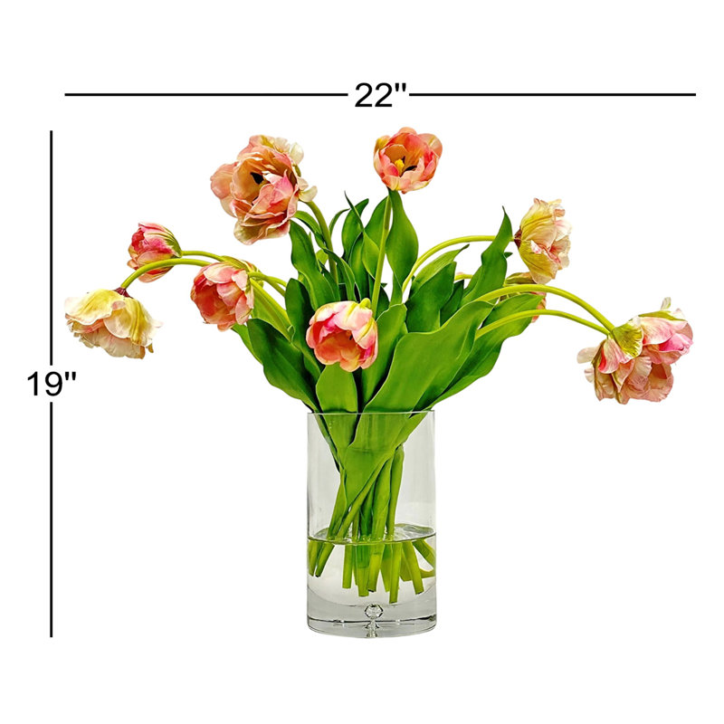 DOUBLE TULIP WITH LEAVES IN CYLINDER