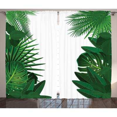 Leaf Floral Semi-Sheer Rod Pocket Curtain Panels