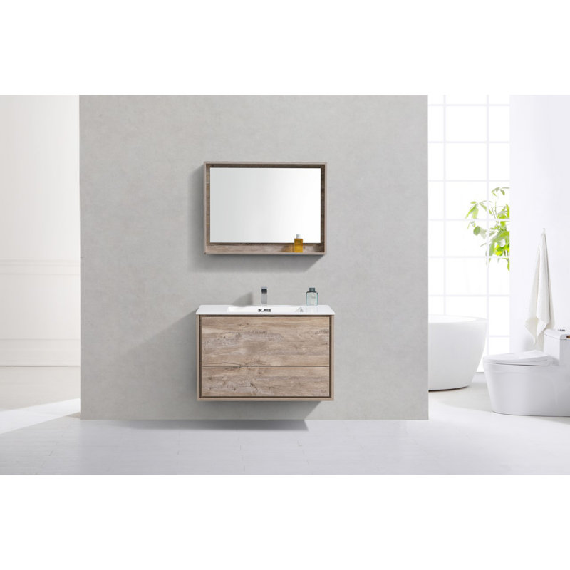 Ensemble de meuble-lavabo mural simple 36 po Trieu, Bois naturel