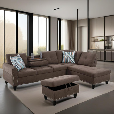 Ensemble de salon modulaire en flanelle blanche 3 pièces Haven