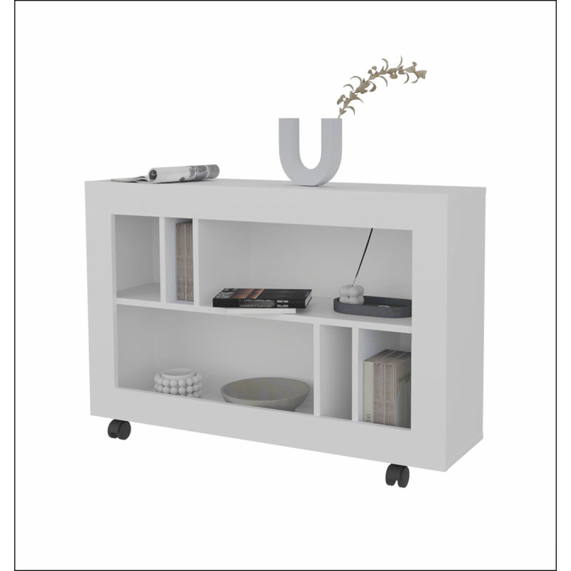 White Console Table in Melamine with Open Storage, White