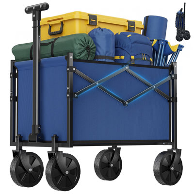 Chariot utilitaire pliable d'une capacité de 220 lb, chariot pliant léger avec roues tout-terrain et poignée réglable pour le camping, la plage et les sports