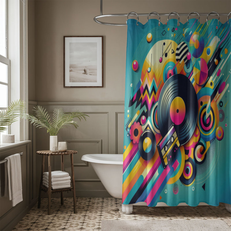 Rideau de douche standard électrique 1 pièce 90s, H 74 po x l 71 po