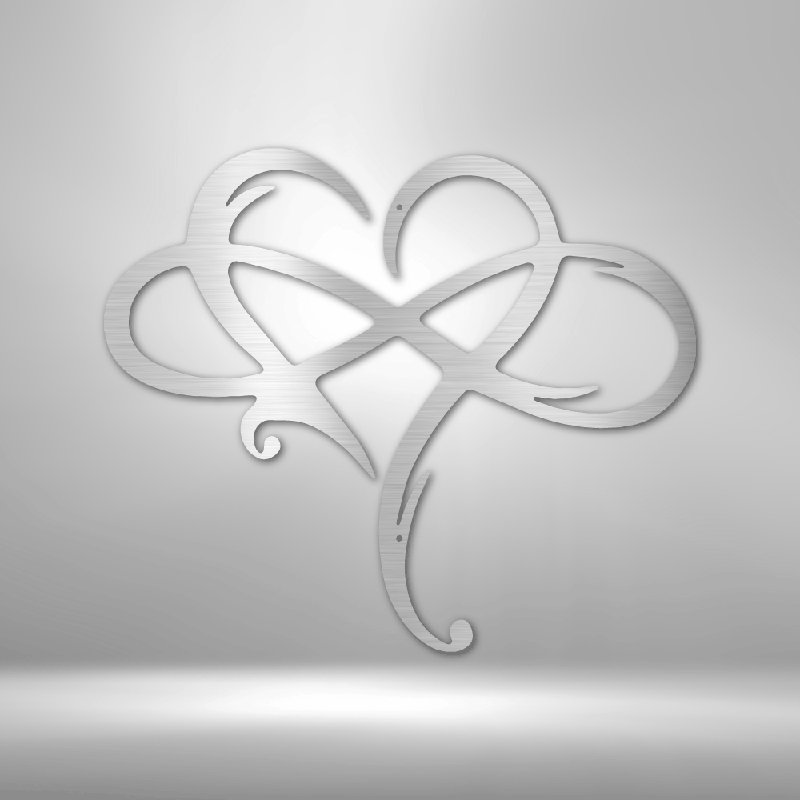 Signe en acier Infinity and Heart, H 34,25 po x l 35,5 po x P 0,5 po, Argent argent