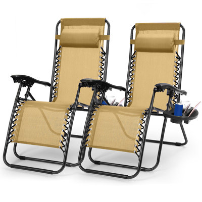 2-Piece Zero Gravity Lounge Chairs with Dual Side Trays, Foldable Reclining Patio Chairs, 330 lbs Per Chair