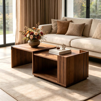 Table basse extensible en noyer avec rangement dissimulé, table basse moderne pour canapé, noyer