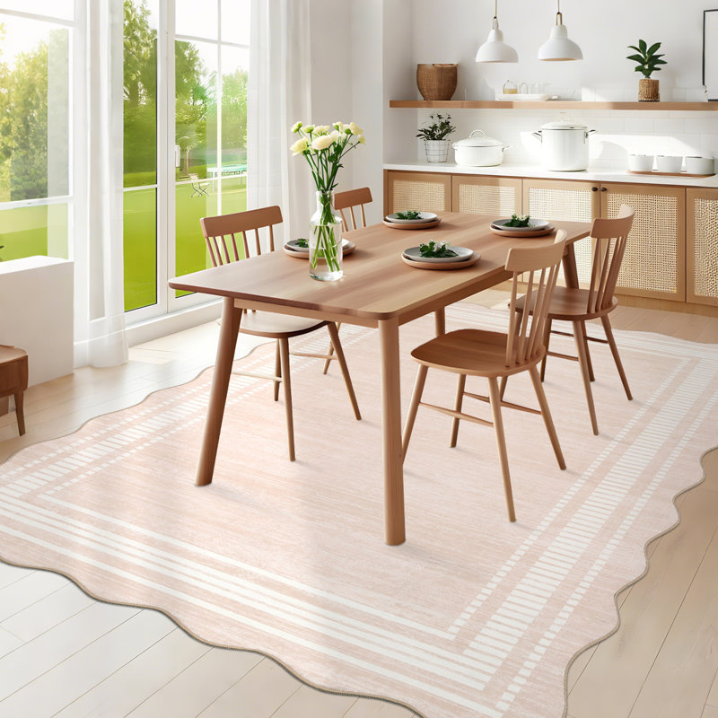 Scalloped Washable Rug Area Rugs for Living Room Modern Rugs Abstract Non-Slip Accent Carpet for Dining Room Home Office Bedroom