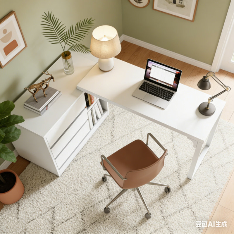 L-Shaped Reversible Corner Computer Desk with Drawer Cabinet, White