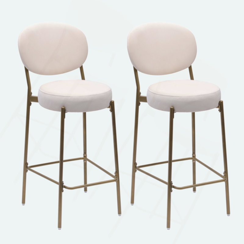29'' Upholstered Bar Stools Velvet Counter Stool With Backrest & Footrest Set Of 2 Round Dining Chairs For Kitchen