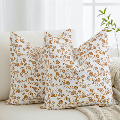 Floral Pillow Covers Vintage Flowers On Vine Design, Cotton Cushion Cover With Botanical Pattern Pack of 2
