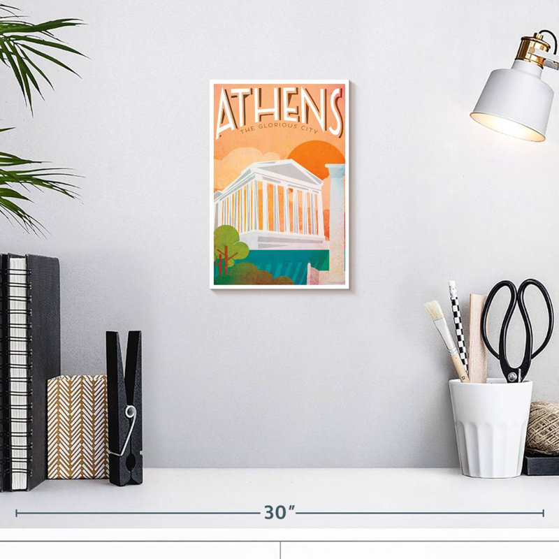 Affiche rétro d'Athènes, H 12 po x l 8 po