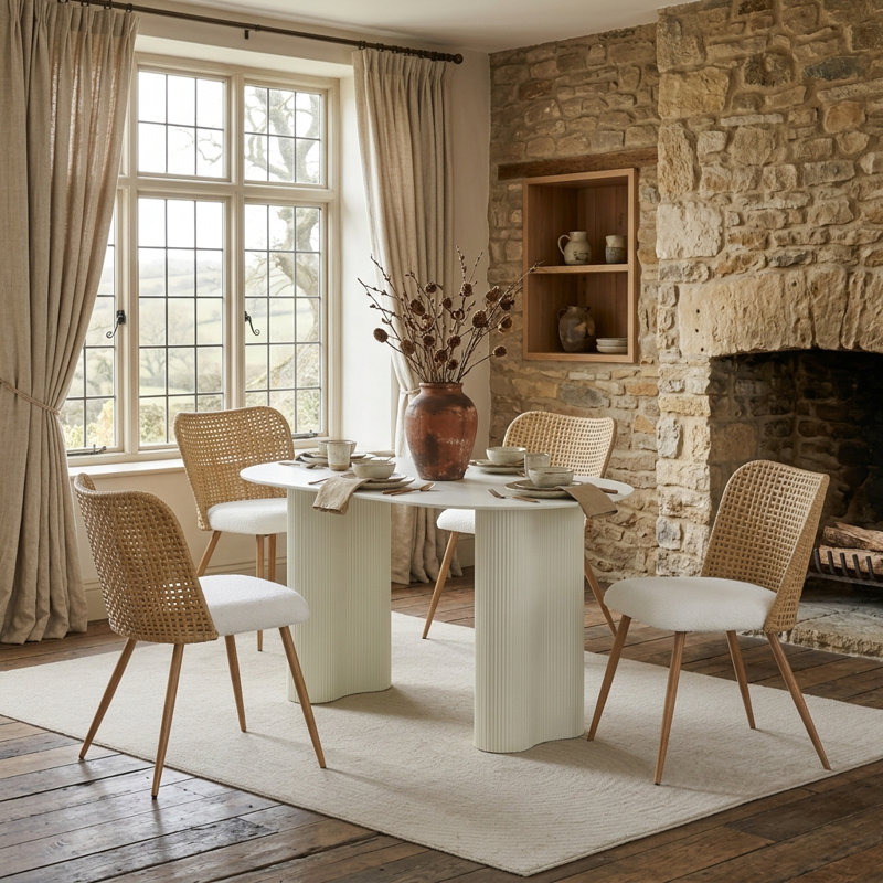 Rattan Dining Chairs Set Of 4,white Boucle Dining Room Chairs,cane Country Kitchen Chairs Upholstered Pe Rattan Dining Chair With Metal Legs For Dining Room,kitchen