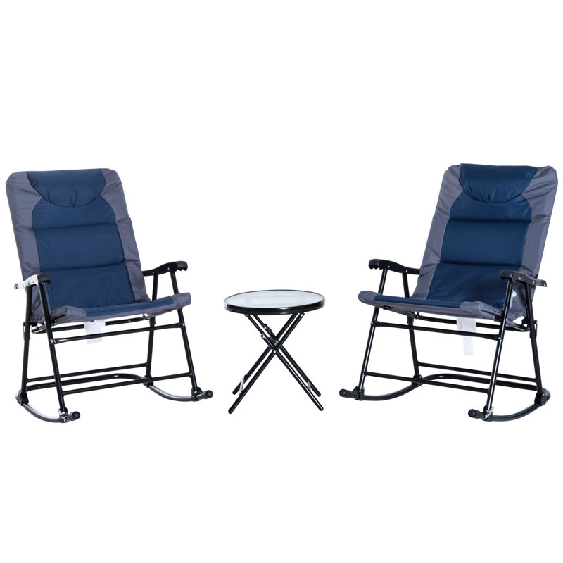 3 Outdoor Furniture With 2 Rocking Chairs & Glass Table, Blue, For Porch, Camping, Balcony Decoration 3 Piece Patio Collection Tranquility