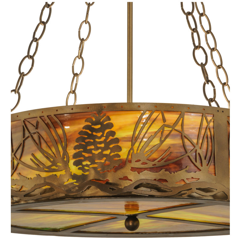Rustic Lodge 4 - Light Glass Chandelier, Antique Copper, Sage Green, 37" H x 22" W x 22" D