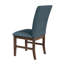 Ensemble de salle à manger Leana 5 pièces, hauteur standard, en noyer - Table ronde et quatre chaises en tissu bleu denim-23785228