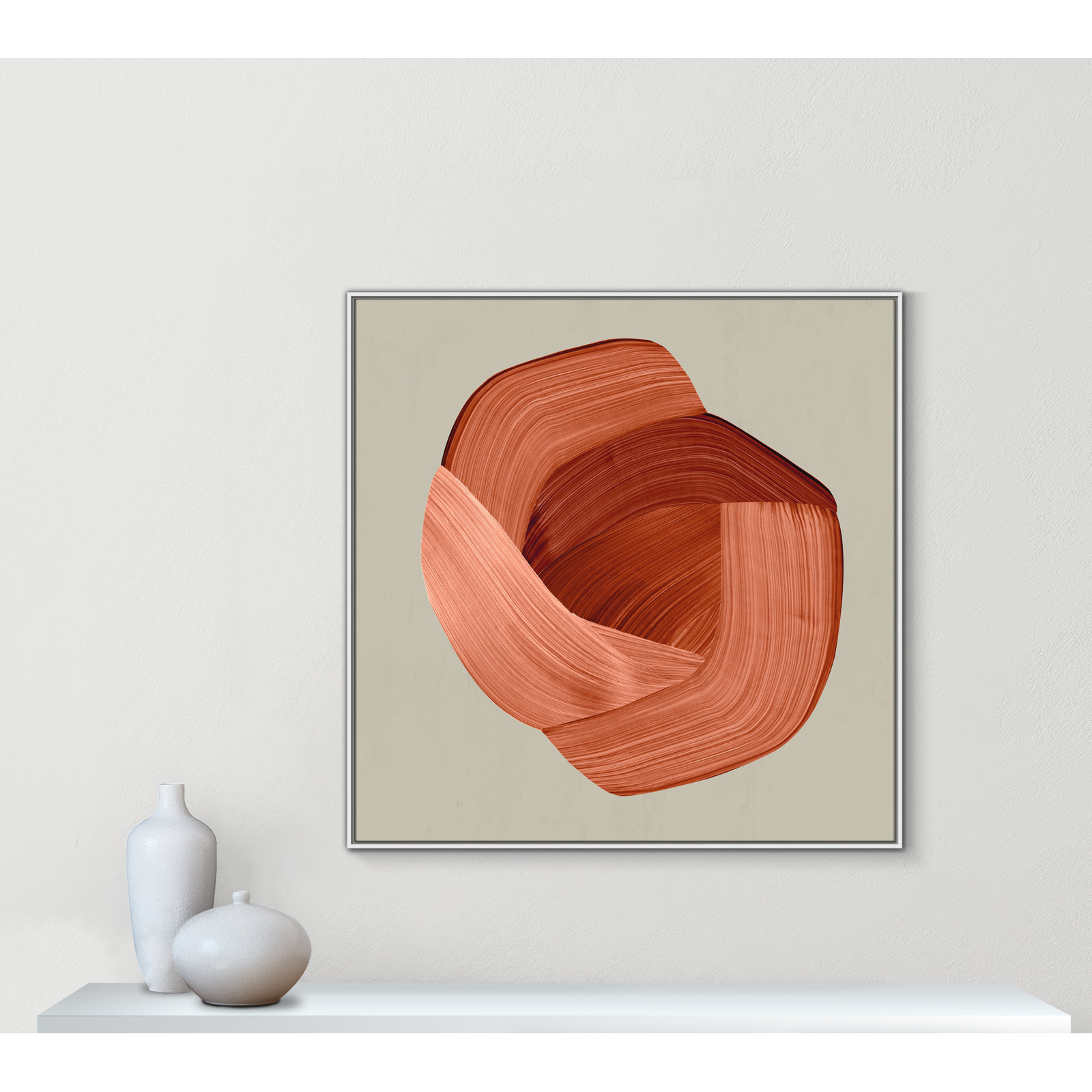 Crema - Floater Frame Painting Print on Canvas, 46.5" H x 46.5" W x 2" D, White Framed