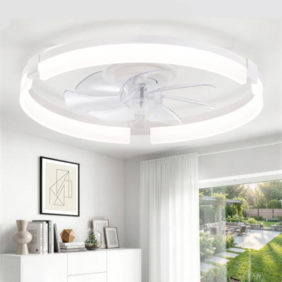  20" White Modern Flush-mount Ceiling Fan Light With Curved Led For Cozy Bedrooms & Living Areas