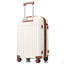 Ensemble de 3 valises de 20 pouces avec port USB, ouverture frontale certifiée, bagage à main rigide en ABS avec roues pivotantes, blanc et brun