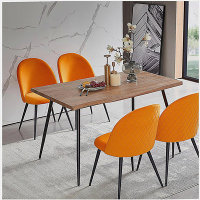 Chaise de salle à manger en velours orange, pieds en métal noir, ensemble de chaises de bout 4 pièces