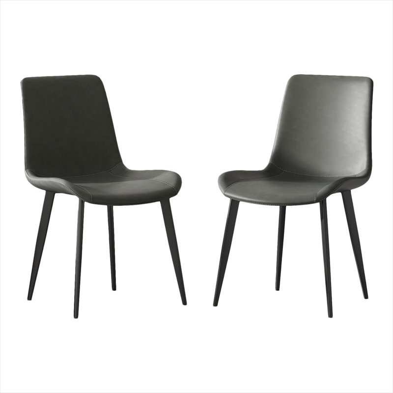Ensemble de 2 chaises d'appoint en similicuir gris ardoise avec pieds en métal noir pour la salle à manger