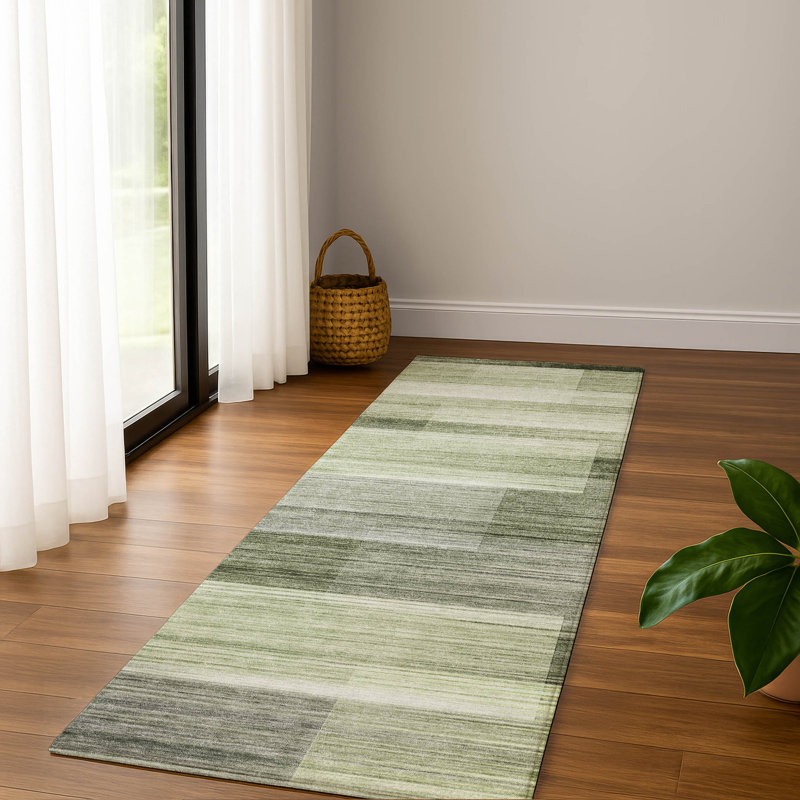 Premium Machine Washable Mayfield AMF2082 Striped Rug, 2'3" x 7'6" Runner, Green