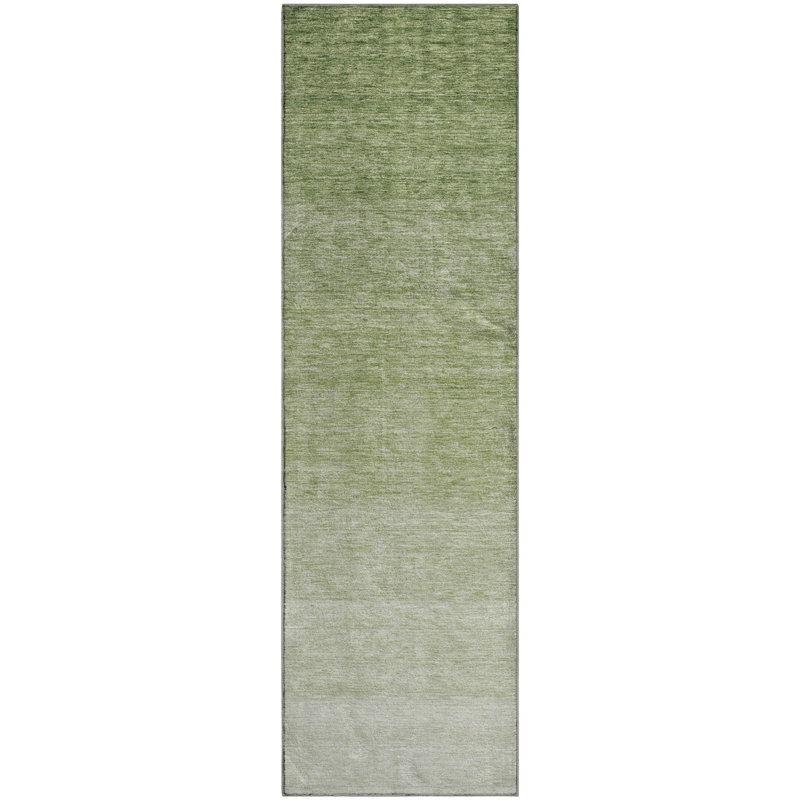 Premium Machine Washable Prisco Green Rug, Runner 2'3" x 7'6"