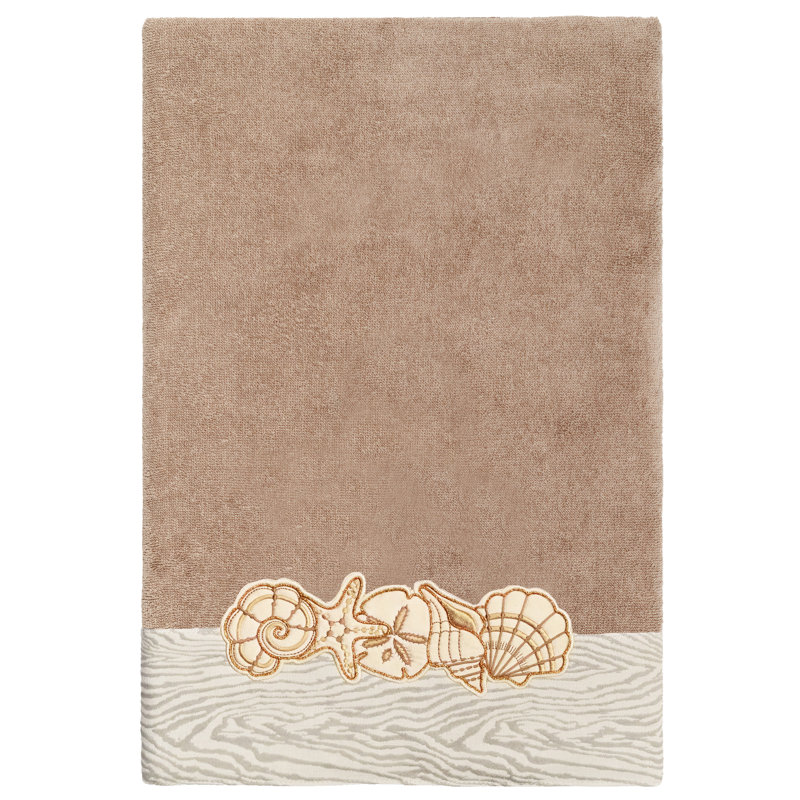 SHELL ROW 2PC Embellished Bath Towel Set Midweight Bath Towel, Cocoa