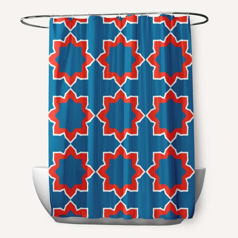 Rideau de douche simple à motif géométrique Bohemian 2, bleu