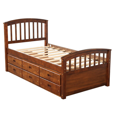 Lit plateforme simple en bois massif avec 6 tiroirs