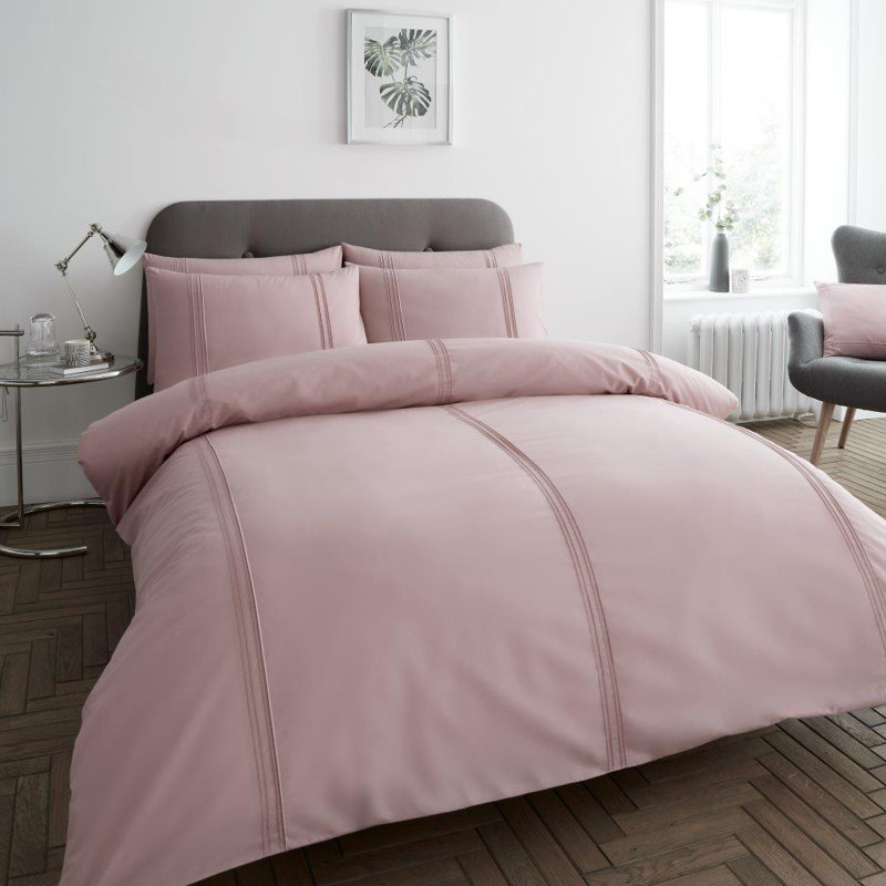 Satin Solid Colour Duvet Cover Set with Pillowcases, Kingsize Duvet Cover + 2 Standard Pillowcase, Blush Pink