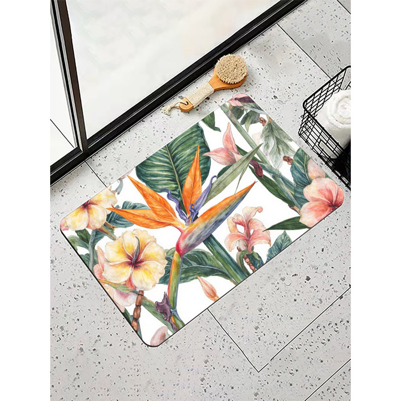 Tapis de bain Tropical Bird of Paradise, 16 x 24 po, Oiseau de paradis tropical orange / vert