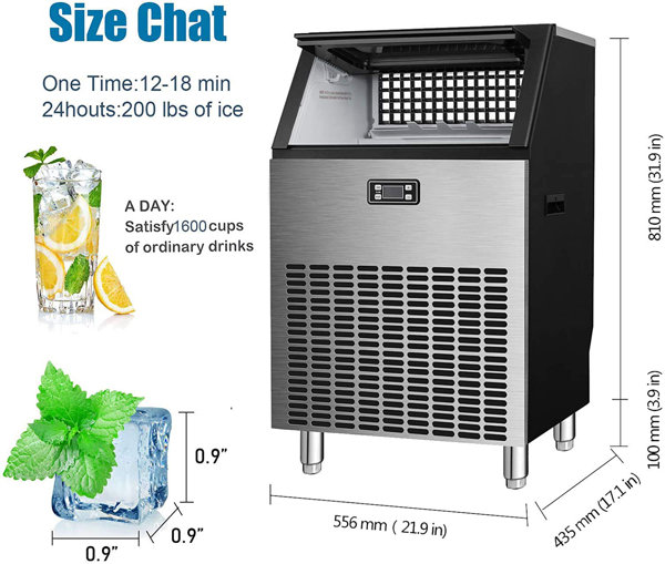 Antarctic Star 200 lb. Daily Commercial Ice Maker 55lbs Storage Bin,Automatic Cleaning Function NBZ58XQD95