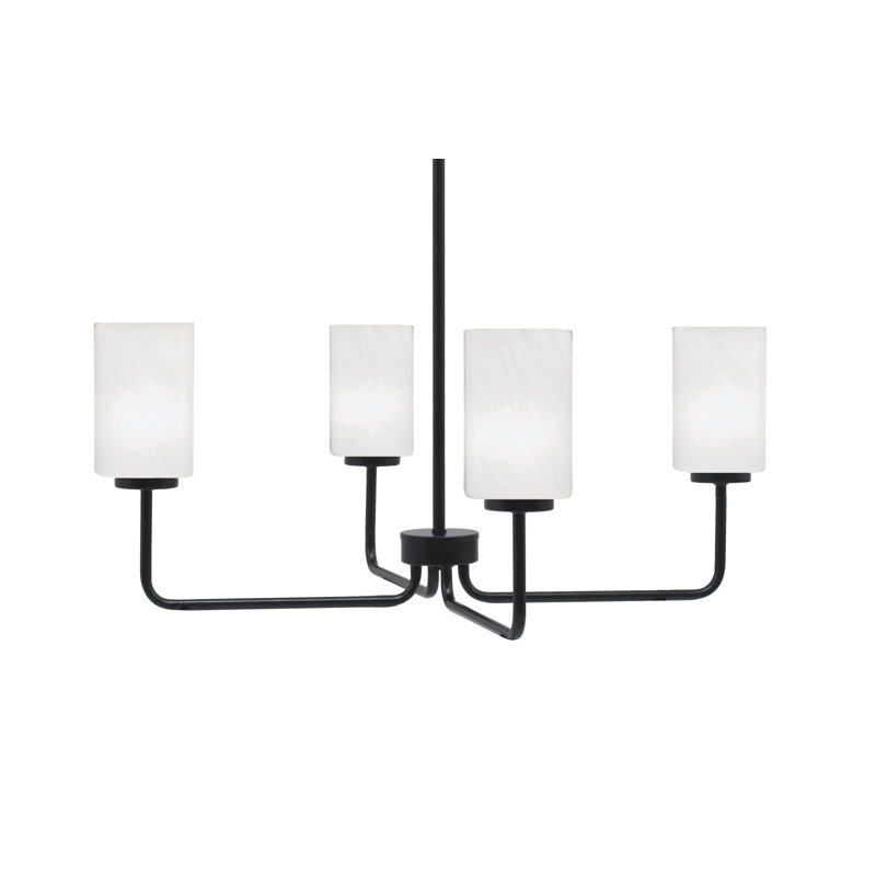 Lustre 4 lumières Amarmula, finition noir mat, verre de marbre blanc 4 po, Noir, Blanc