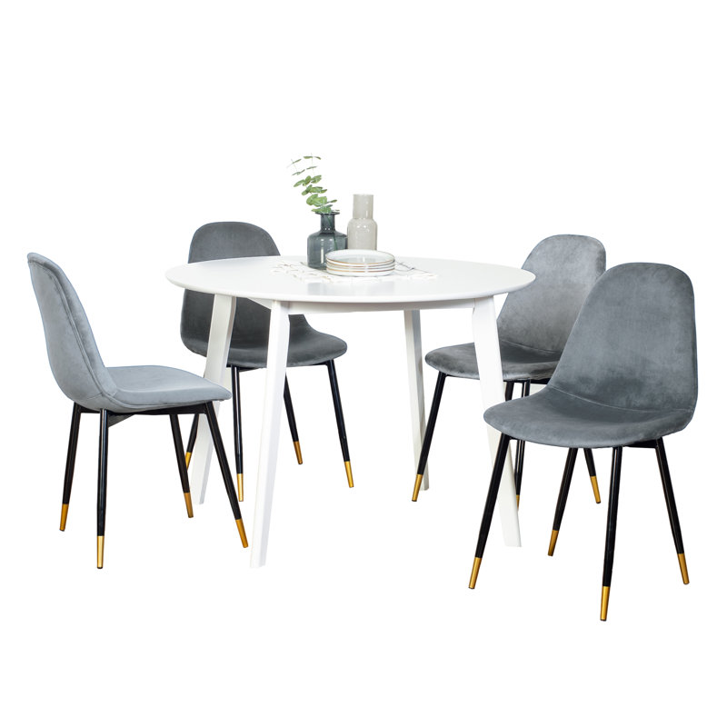 Ensemble de salle à manger 5 pièces Contemporary, table ronde blanche avec 4 chaises
