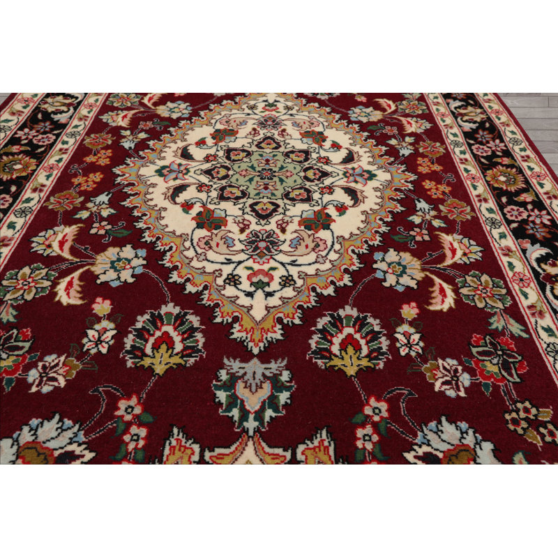 2'8''x10'2'' Runner Hand Knotted Wool Maroon Tabriz Traditional 300 KPSI Rug