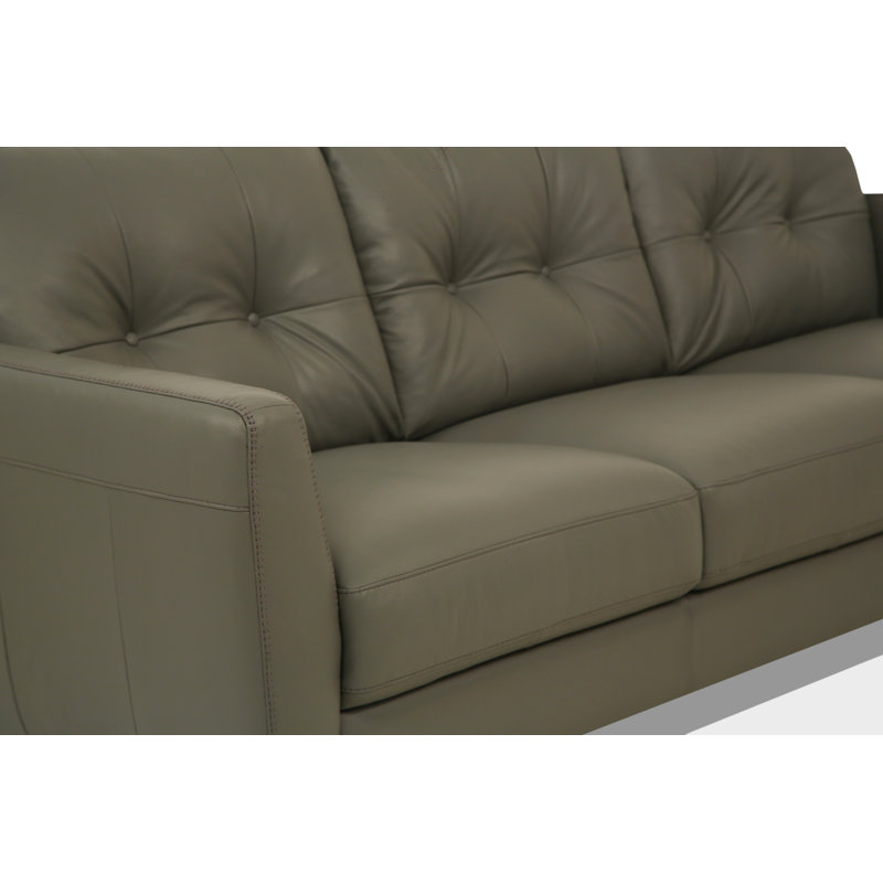 Bove 83" Genuine Leather Flared Arm Sofa, Olive Gray Faux Leather