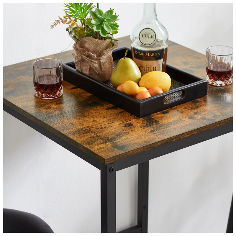 Rustic Brown 3-Piece Bar Table Set with 2 PU Upholstered Stools and Backrests