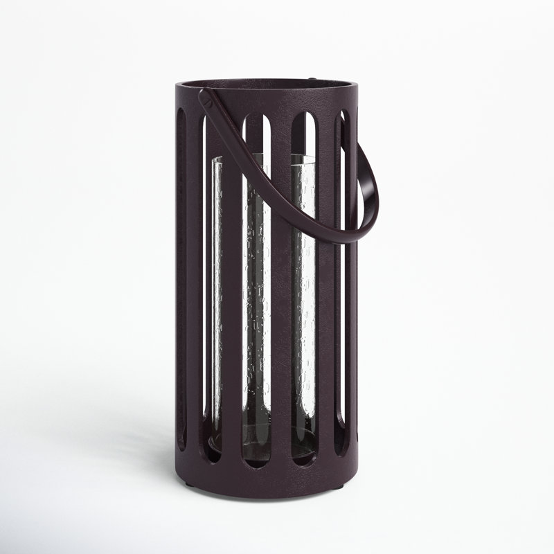 Avelar Aluminum Floor Lantern, 13.75" H x 6.75" W x 8" D, Black