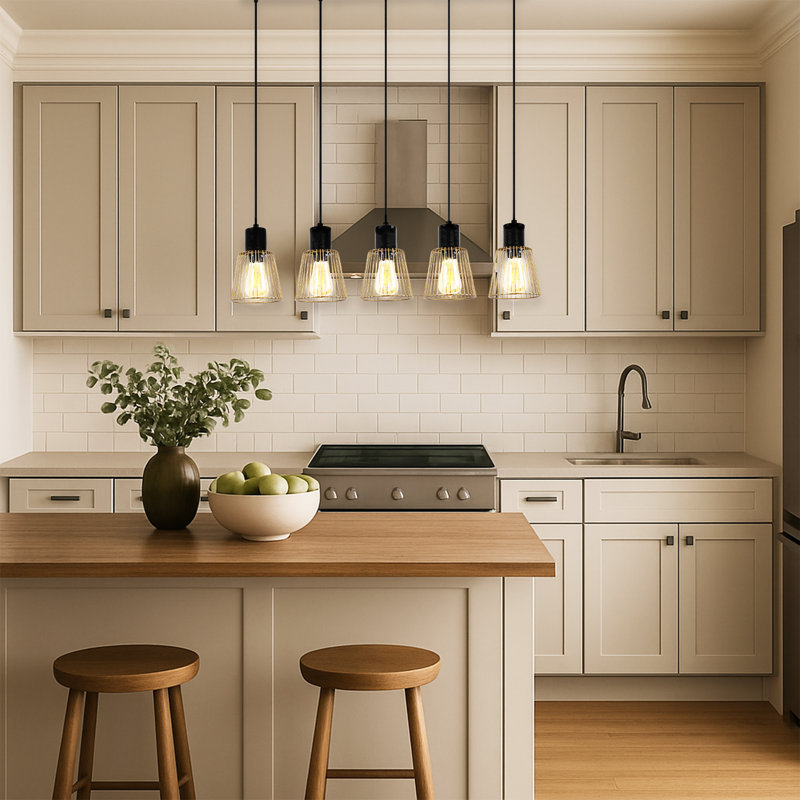 Luminaire suspendu pour îlot de cuisine 5 lumières à hauteur réglable