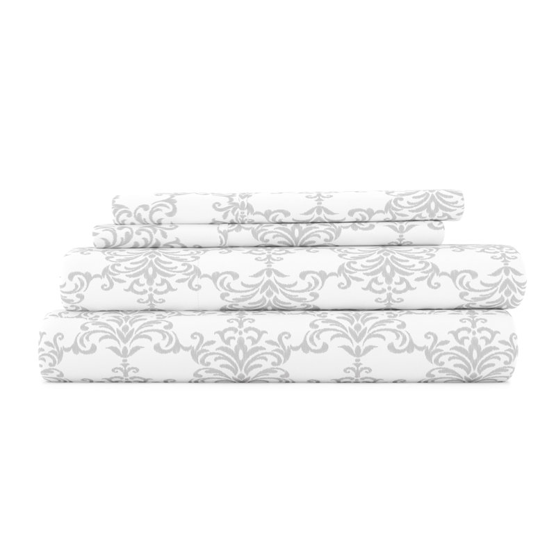 Light Gray Damask Pattern Microfiber Twin Sheet Set
