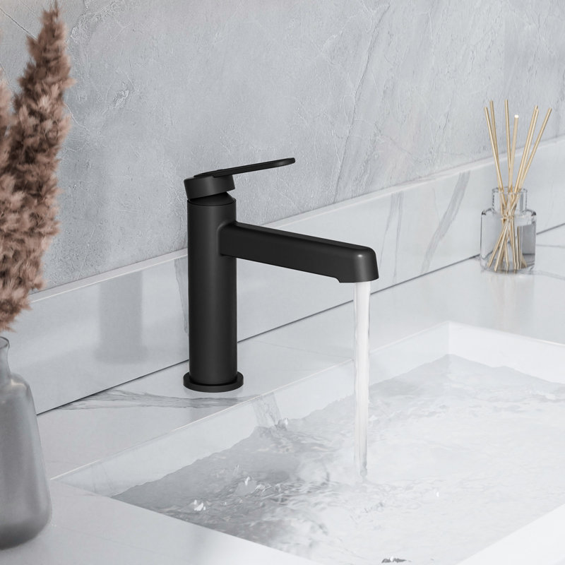 Solid Brass Single Handle Bathroom Sink Faucet With Optional Drain Assembly, Matte Black, Drain Assembly Not Included