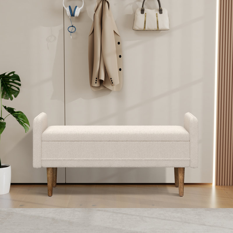 Upholstered Storage Bench, Beige