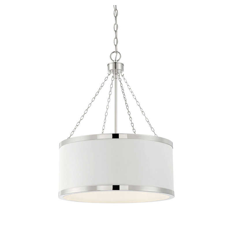 Lustre tambour à intensité variable 6 lumières Braselton, Nickel poli, Blanc