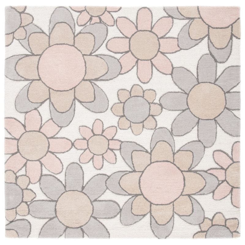 Tapis gris / rose en laine touffeté à la main Asger, Carré 5 pi