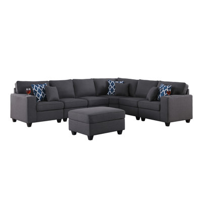 Canapé modulaire en L gris foncé de 7 po avec repose-pieds et porte-gobelet Cooper